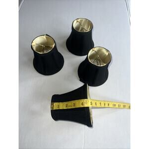 Set of 4 Bell Clip On Black & Gold Chandelier Lamp or Sconce Shades 5 Inch
